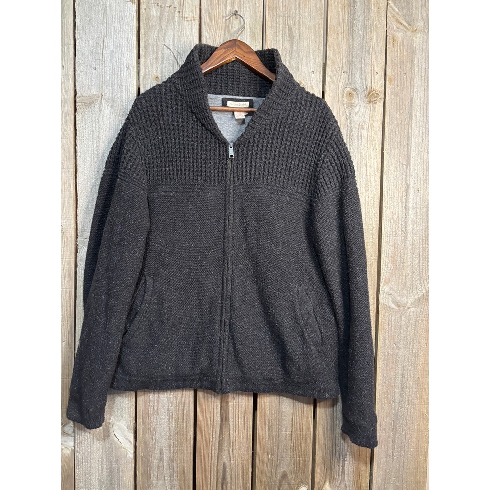 Carbon2Cobalt Mens Large Charcoal Gray Cotton Full Zip Lined Sweater 155157